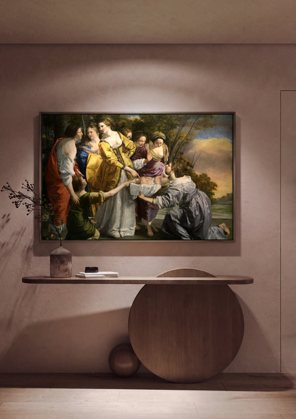 Quadro Decorativo A Descoberta de Moisés - Artemisia Gentileschi em ambiente decorado