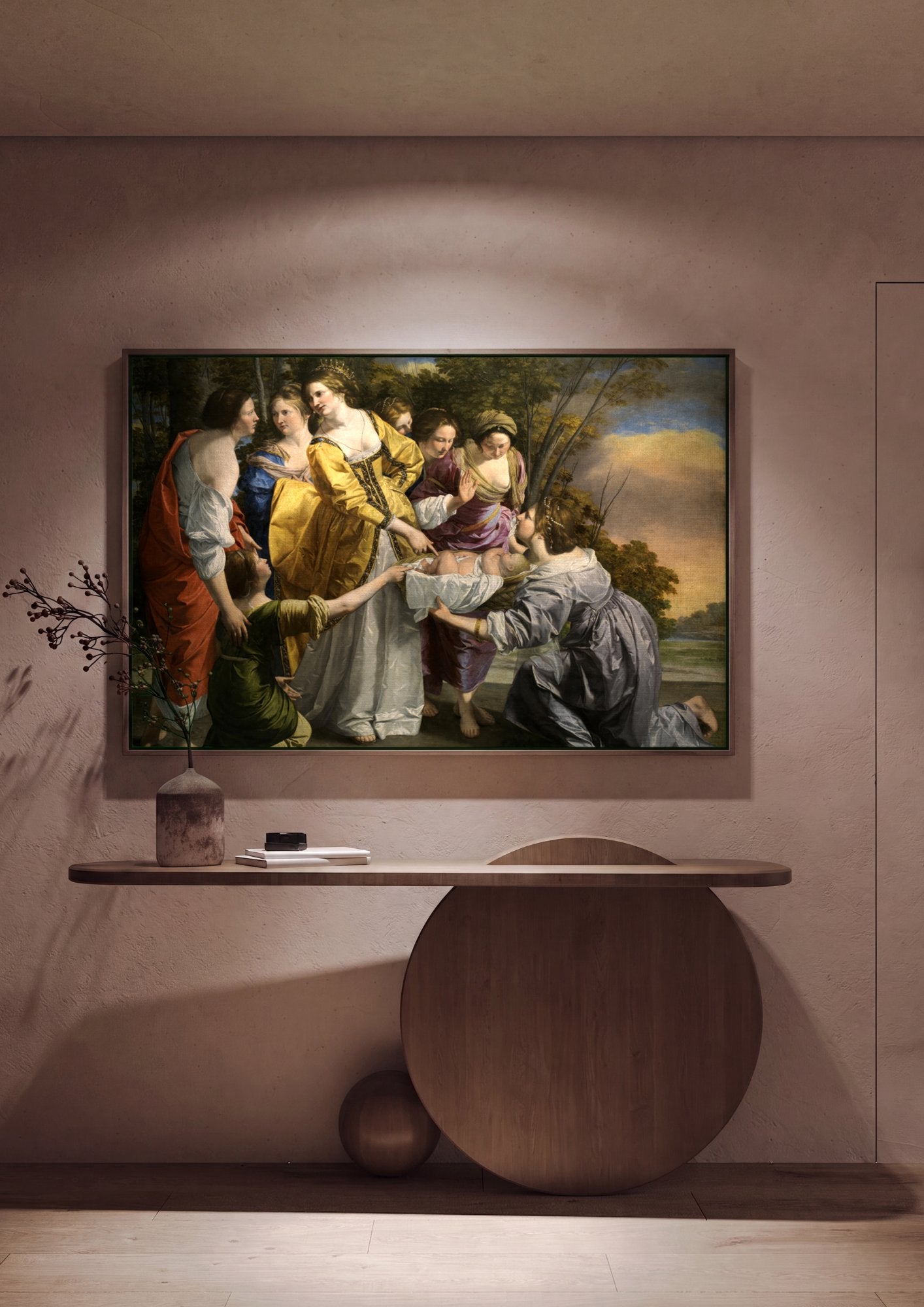 Quadro Decorativo A Descoberta de Moisés - Artemisia Gentileschi em ambiente decorado