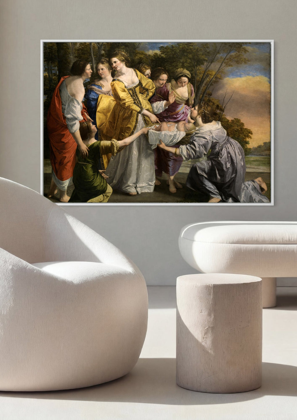 Quadro Decorativo A Descoberta de Moisés - Artemisia Gentileschi em ambiente decorado