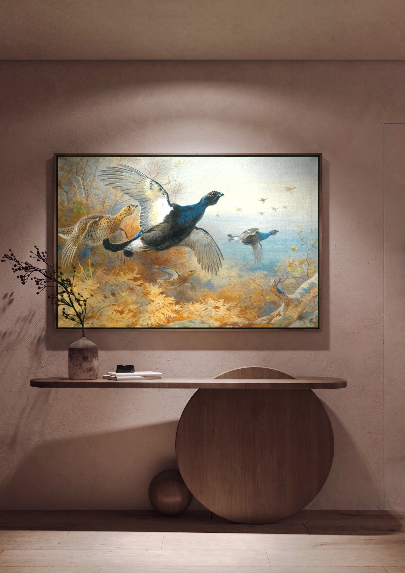 Quadro Decorativo A Revoada dos Grouses - Thorburn em ambiente decorado