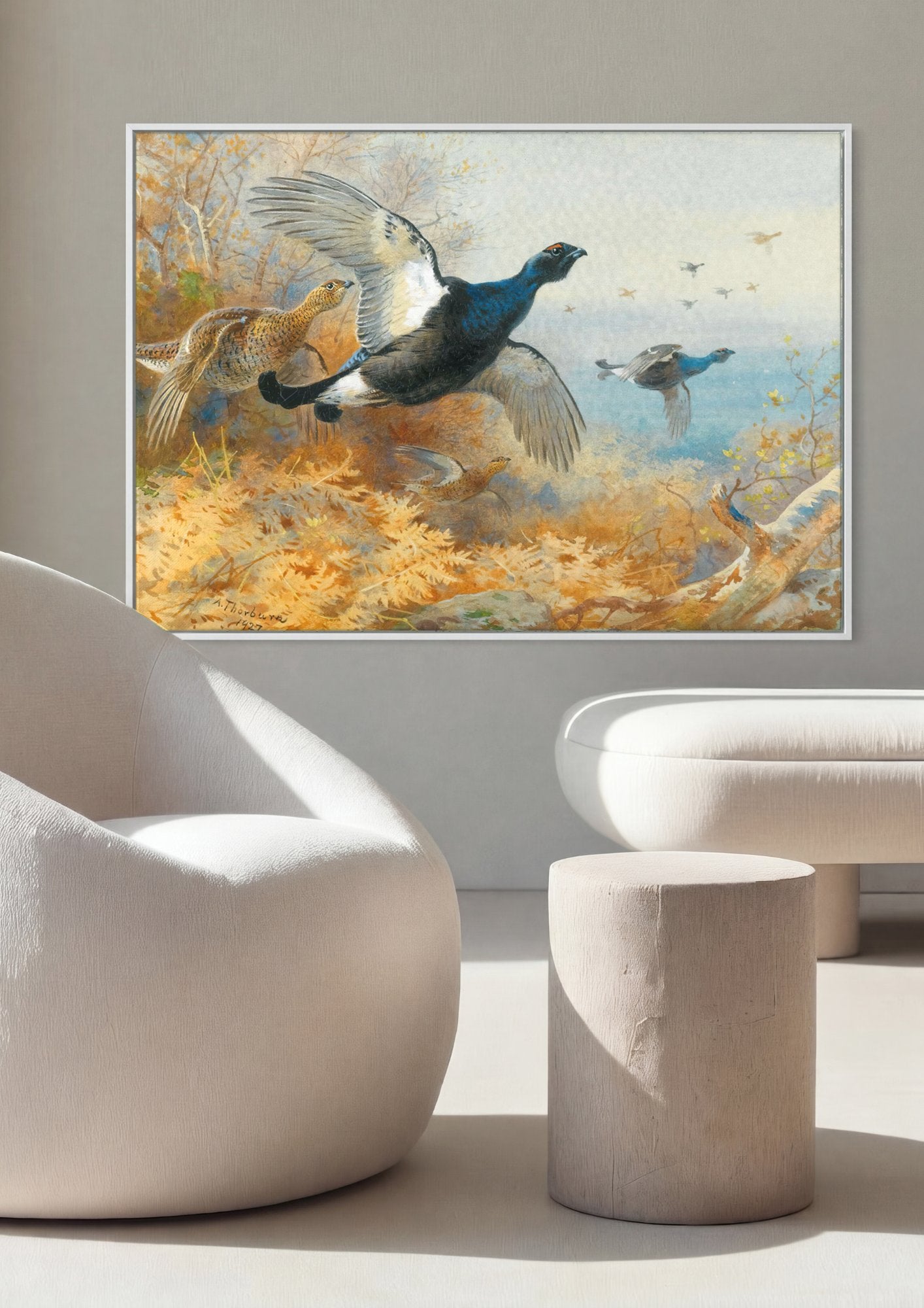 Quadro Decorativo A Revoada dos Grouses - Thorburn em ambiente decorado
