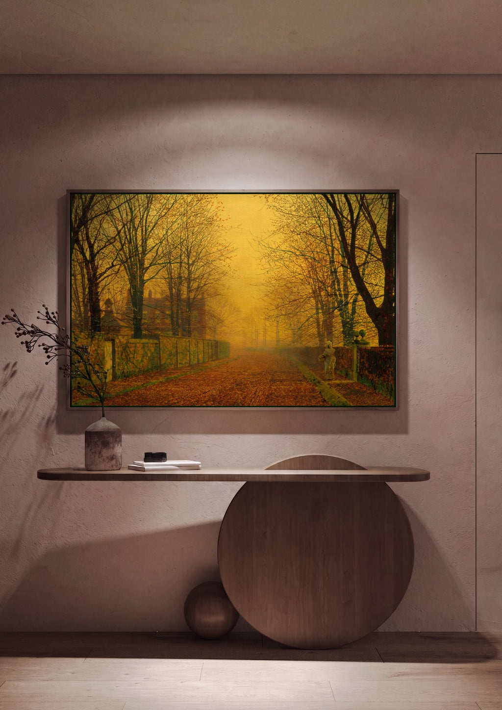 Quadro Decorativo 'Outono Dourado' - Grimshaw em ambiente decorado