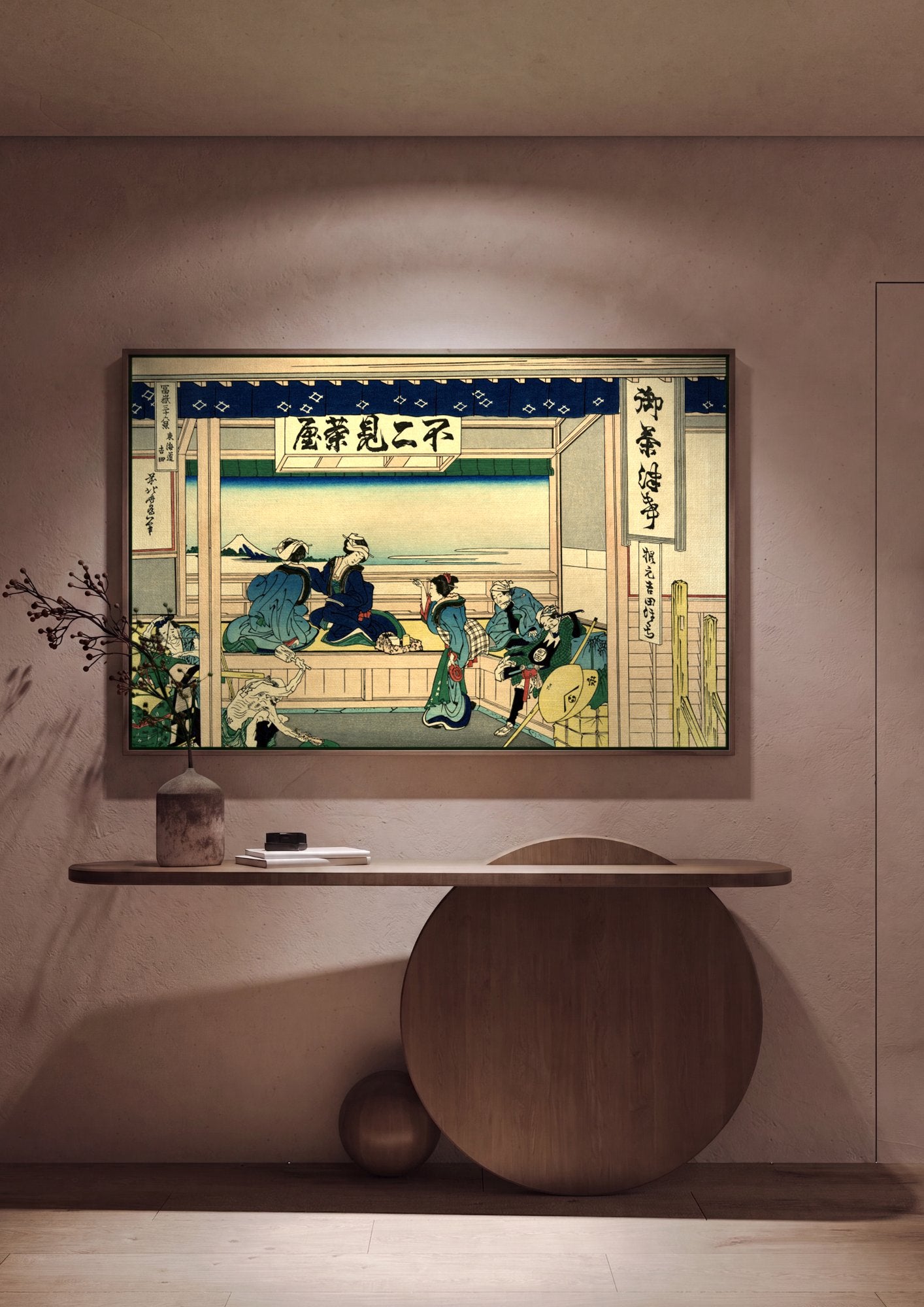 Quadro Decorativo A Casa de Chá de Yoshida - Hokusai em ambiente decorado