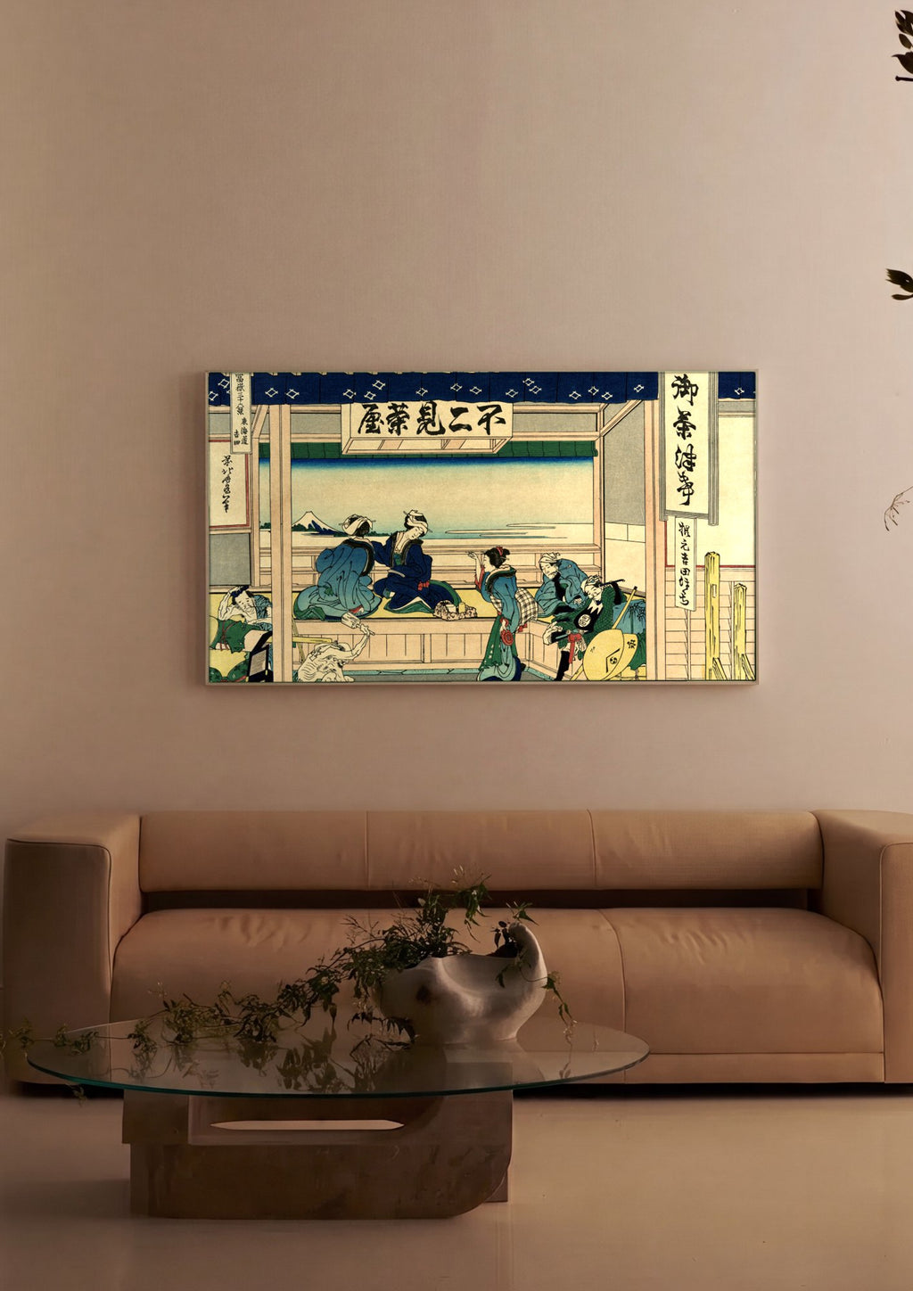 Quadro Decorativo A Casa de Chá de Yoshida - Hokusai em ambiente decorado