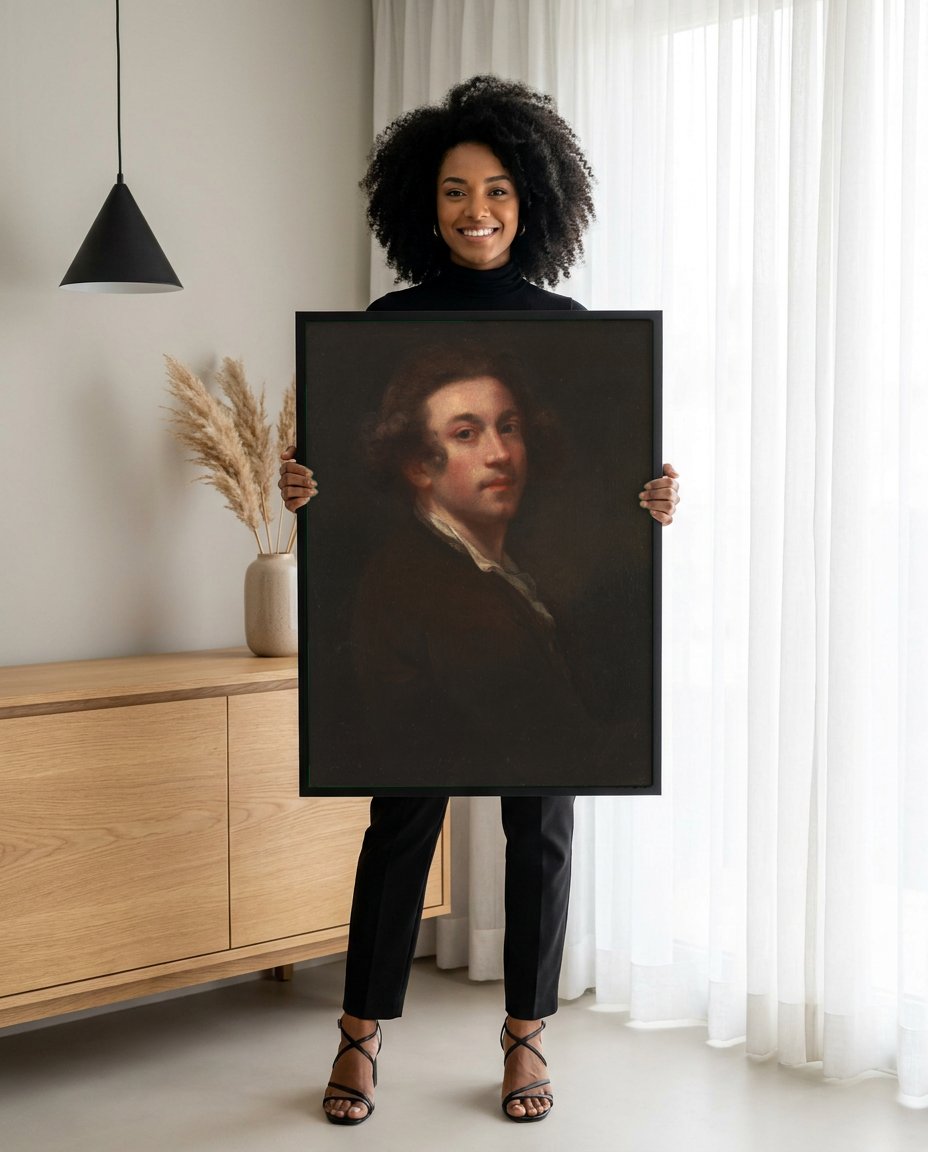 Quadro Decorativo Autorretrato - Sir Joshua Reynolds com modelo em ambiente