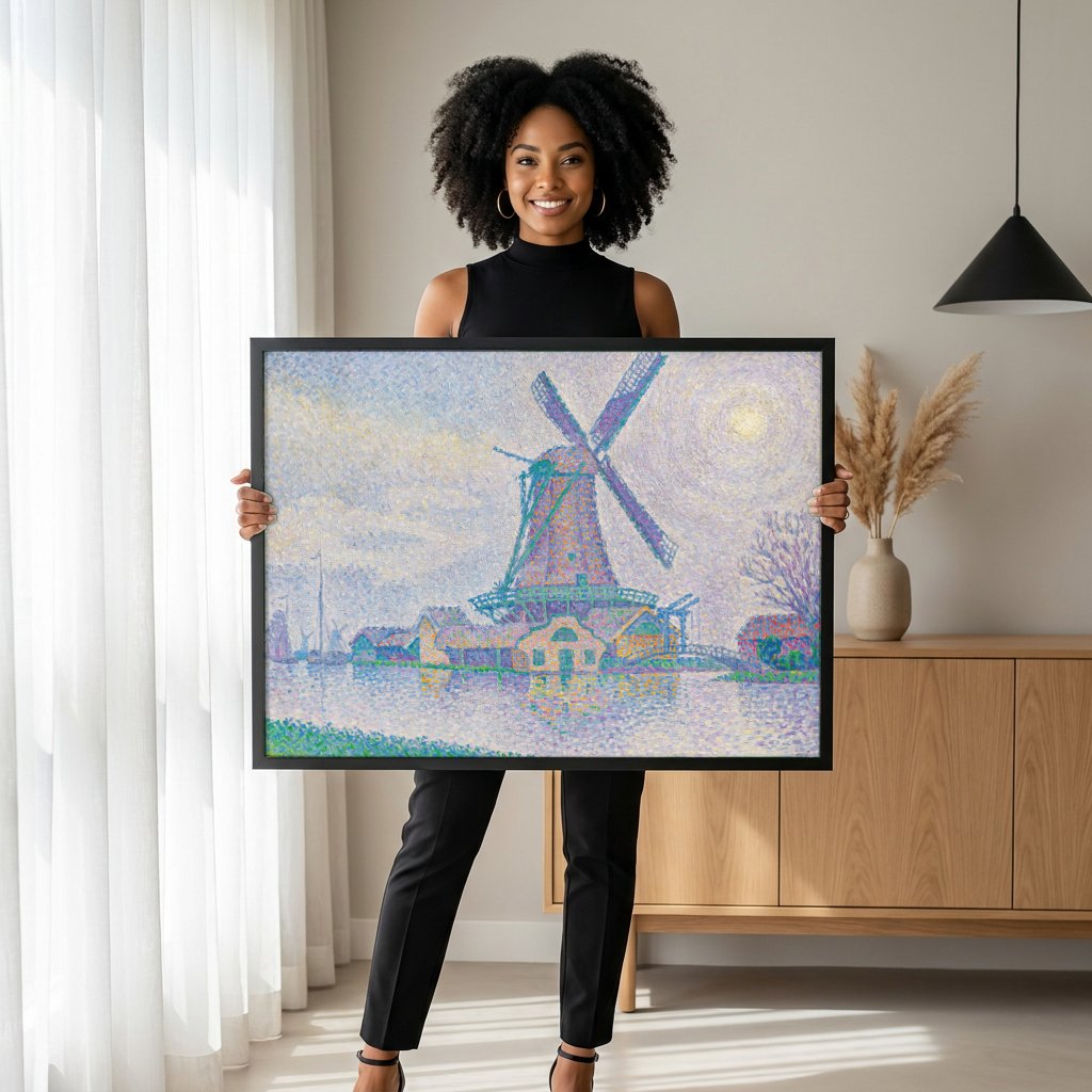 Quadro Decorativo Moinho ao Luar - Paul Signac com modelo em ambiente