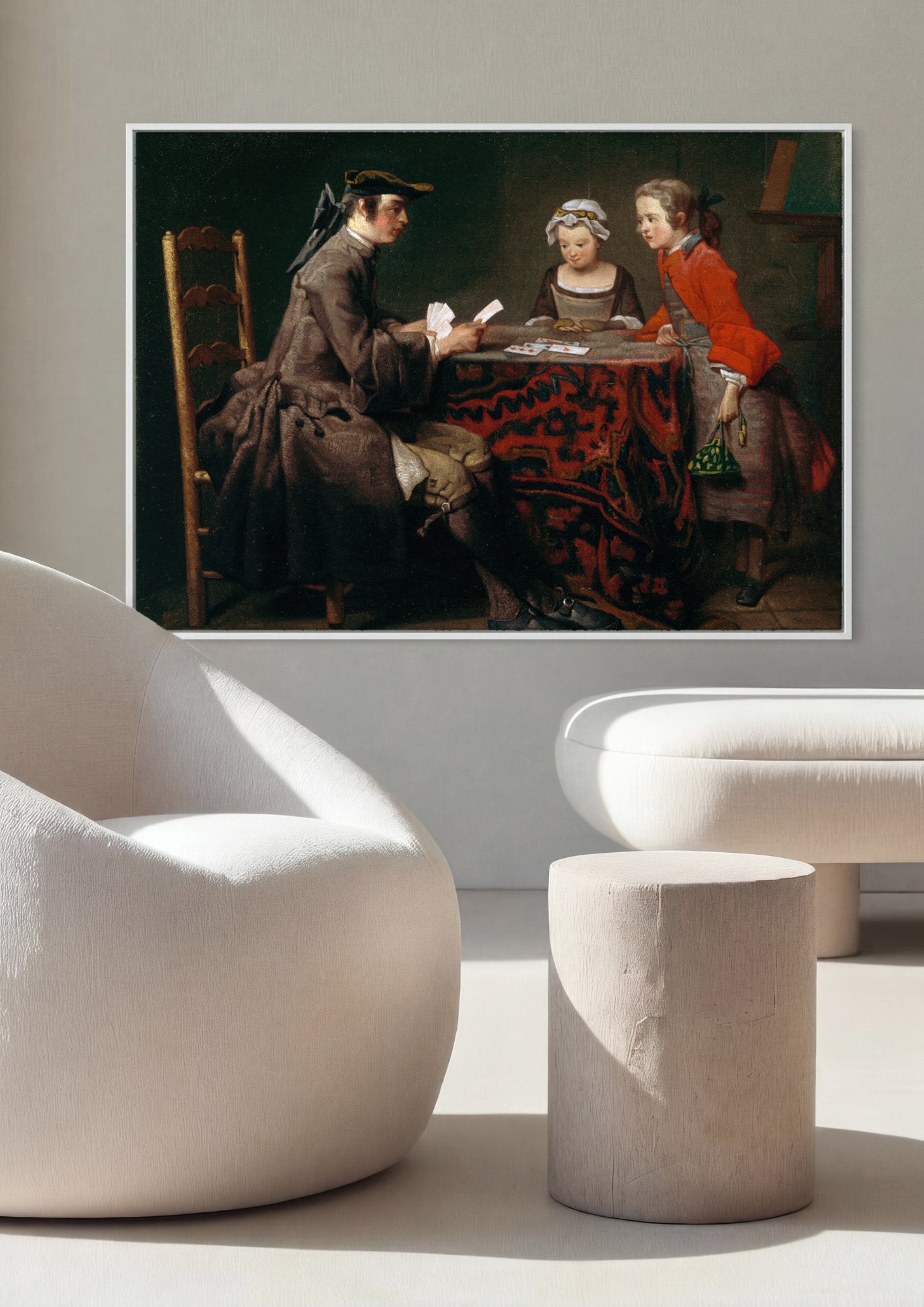 Quadro Decorativo A Mesa de Jogo - Jean Siméon Chardin em ambiente decorado