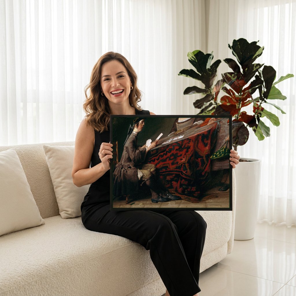 Quadro Decorativo A Mesa de Jogo - Jean Siméon Chardin com modelo em ambiente