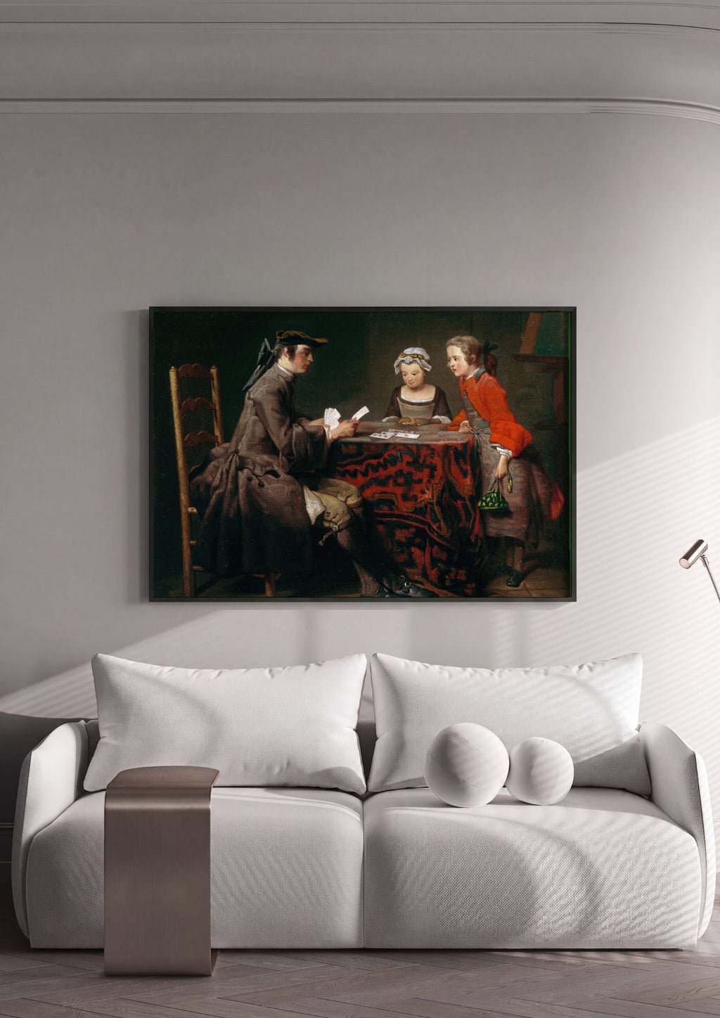 Quadro Decorativo A Mesa de Jogo - Jean Siméon Chardin em ambiente decorado