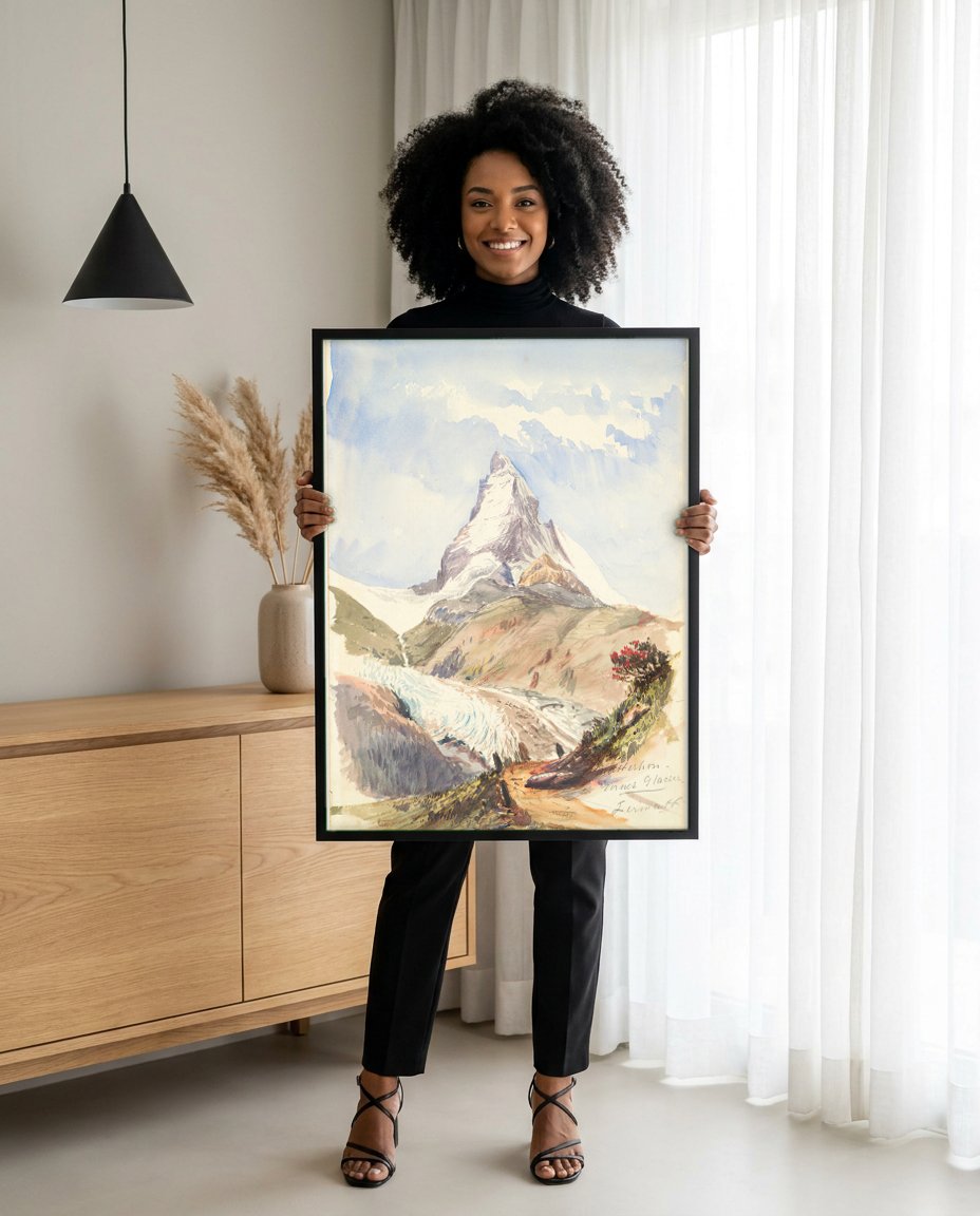 Quadro Decorativo Montanha Suíça - John Singer Sargent com modelo em ambiente