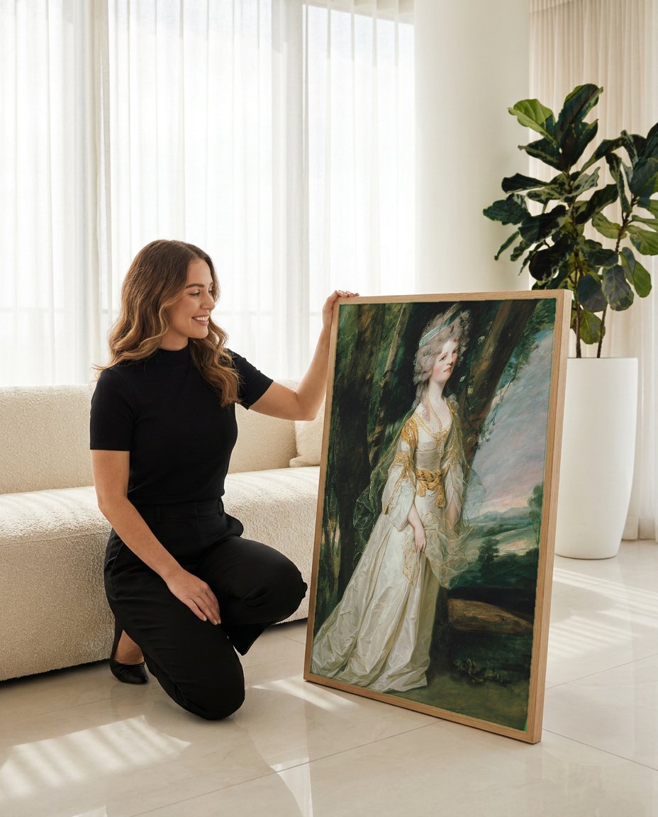 Quadro Decorativo Senhora em Paisagem - Sir Joshua Reynolds com modelo em ambiente