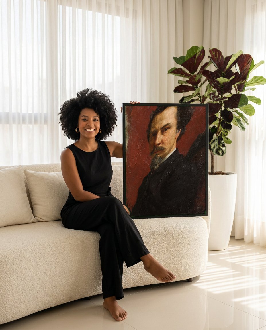Quadro Decorativo Autorretrato - Henryk Siemiradzki com modelo em ambiente