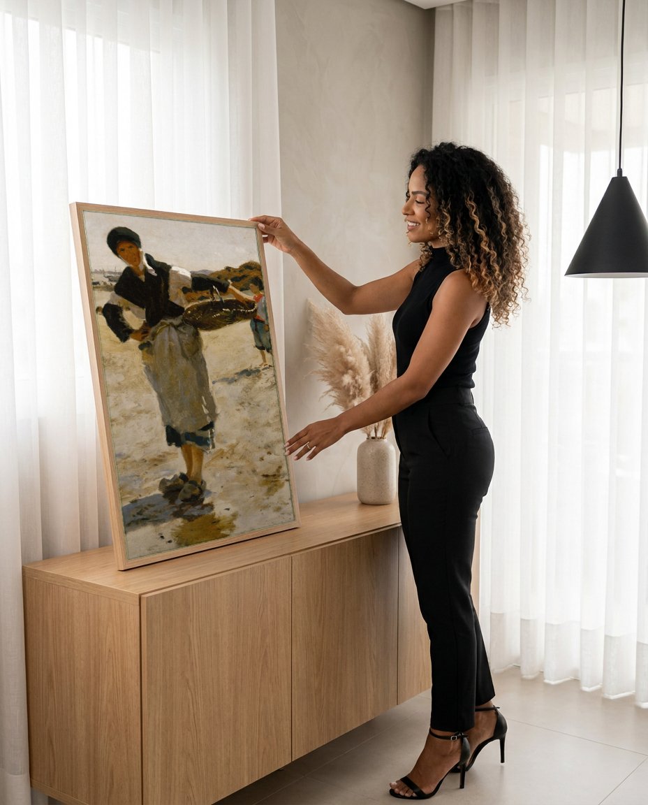 Quadro Decorativo Cesto de Peixe - John Singer Sargent com modelo em ambiente
