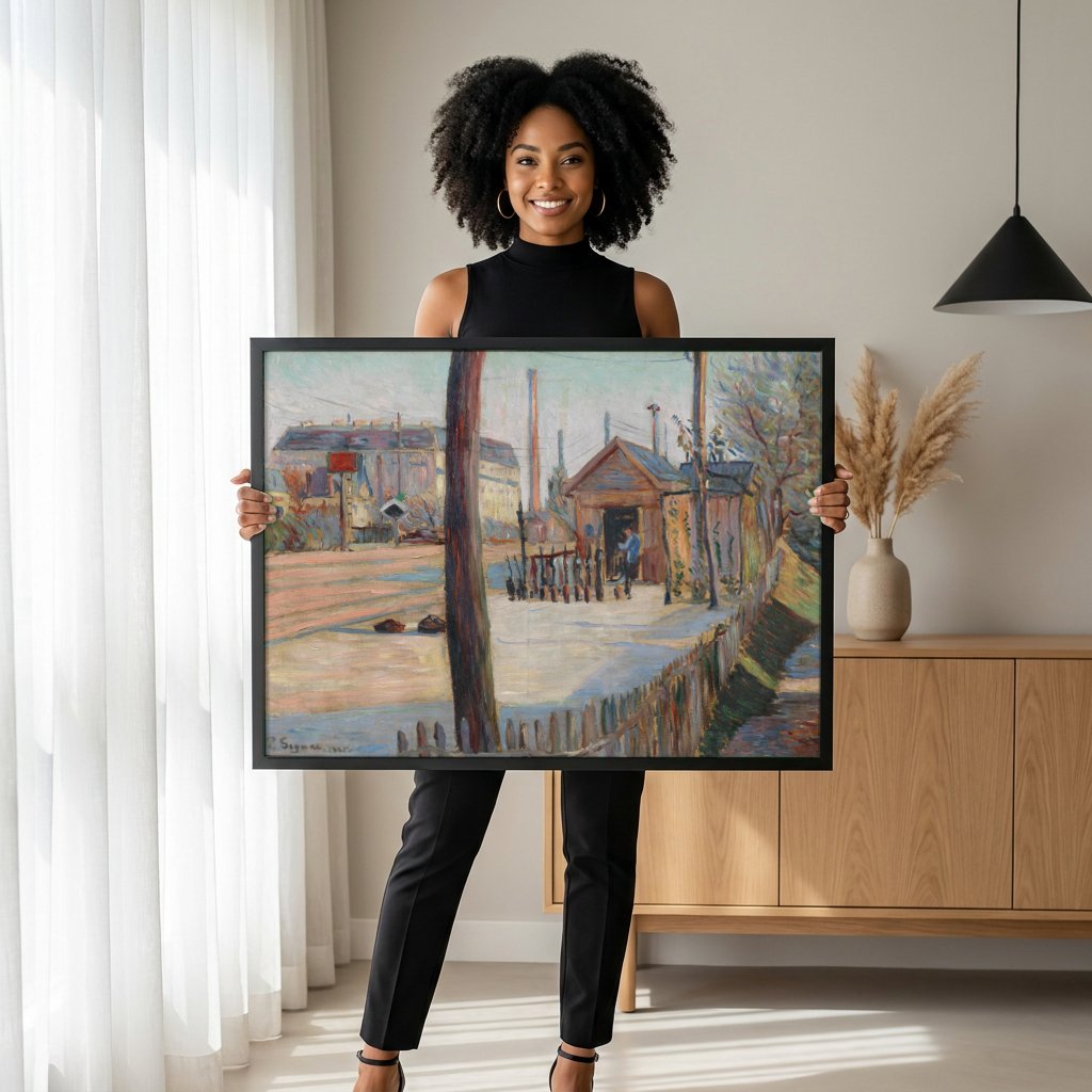 Quadro Decorativo Cena Urbana em Neve - Signac com modelo em ambiente