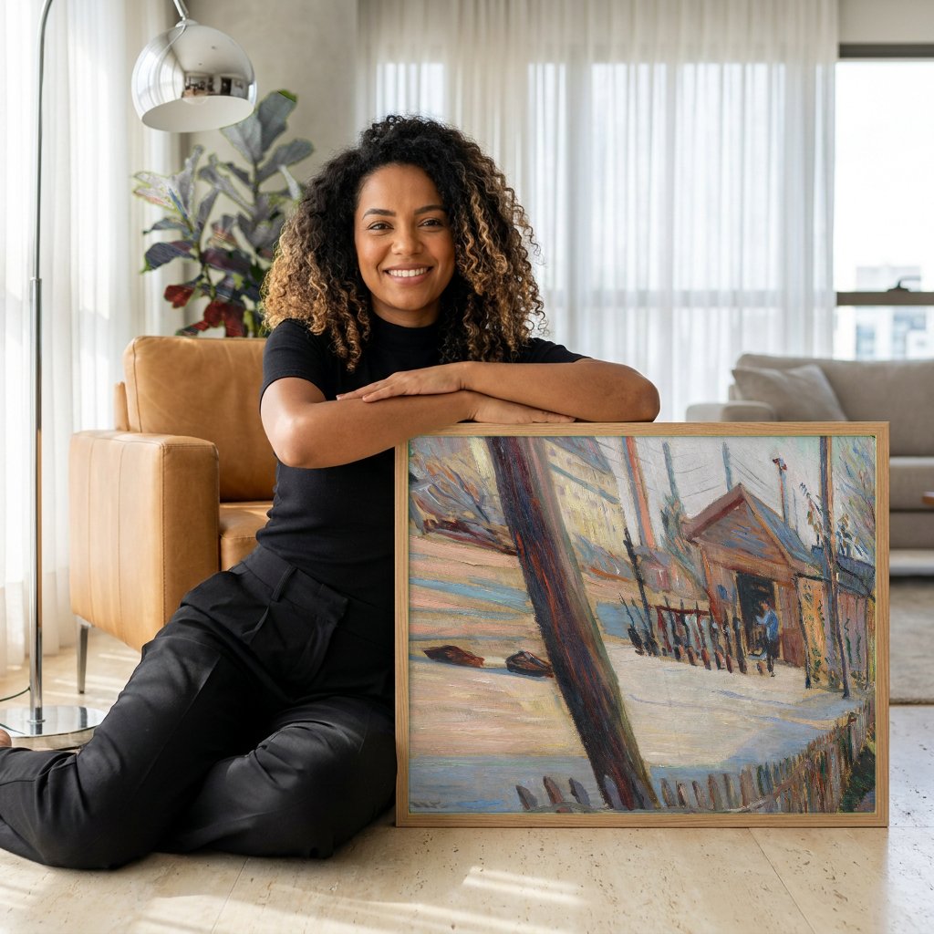 Quadro Decorativo Cena Urbana em Neve - Signac com modelo em ambiente