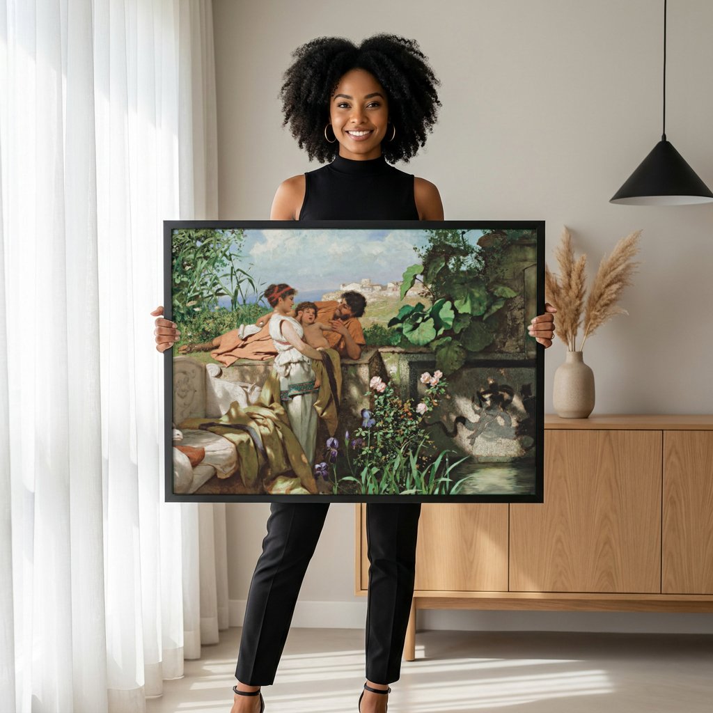Quadro Decorativo A Familía no Jardim - Siemiradzki com modelo em ambiente