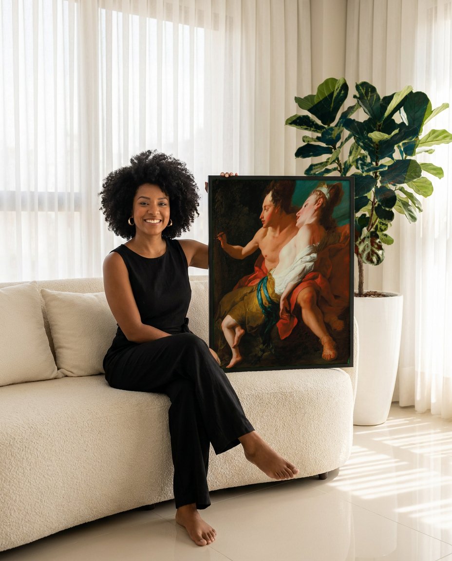 Quadro Decorativo Cena Romântica Clássica - Jean François de Troy com modelo em ambiente