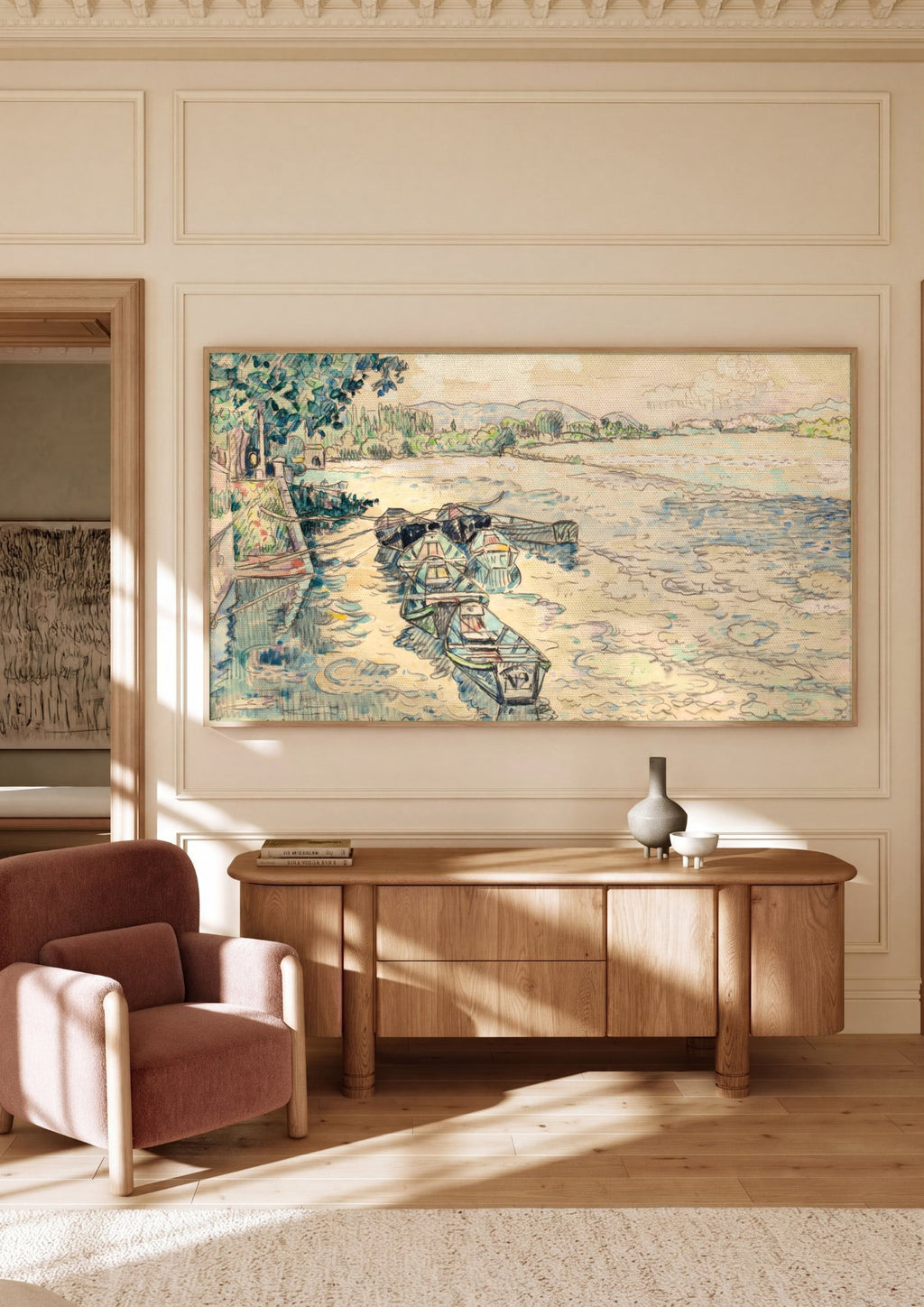 Quadro Decorativo: Barcos no Rio - Paul Signac em ambiente decorado