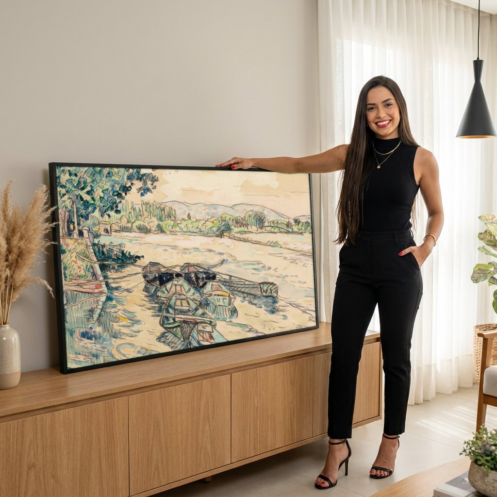 Quadro Decorativo: Barcos no Rio - Paul Signac com modelo em ambiente
