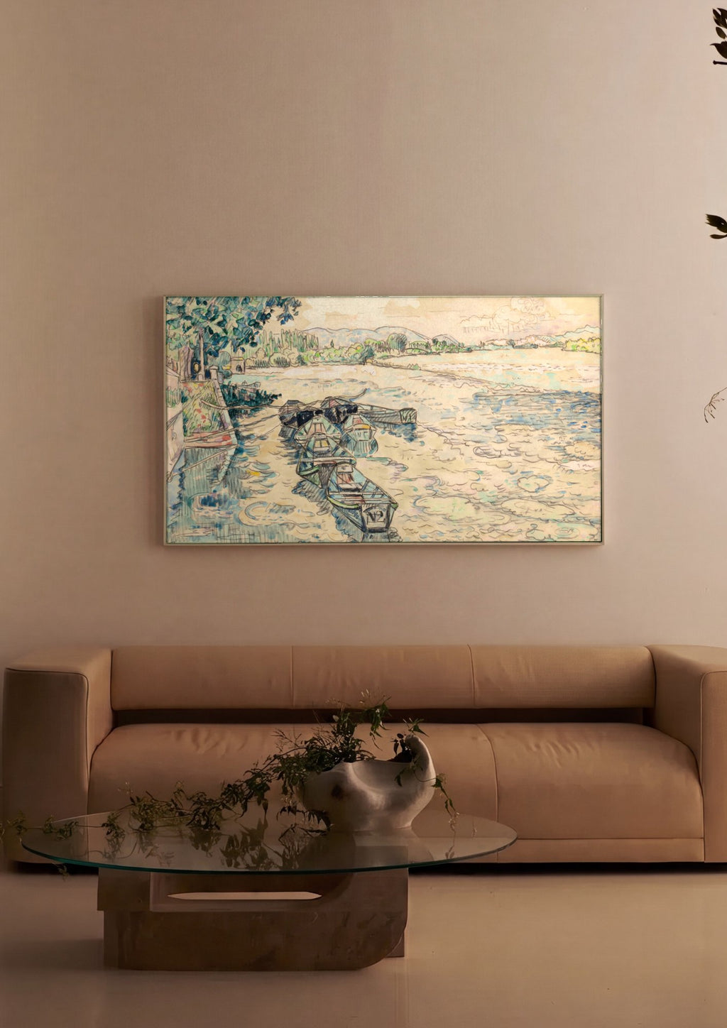 Quadro Decorativo: Barcos no Rio - Paul Signac em ambiente decorado