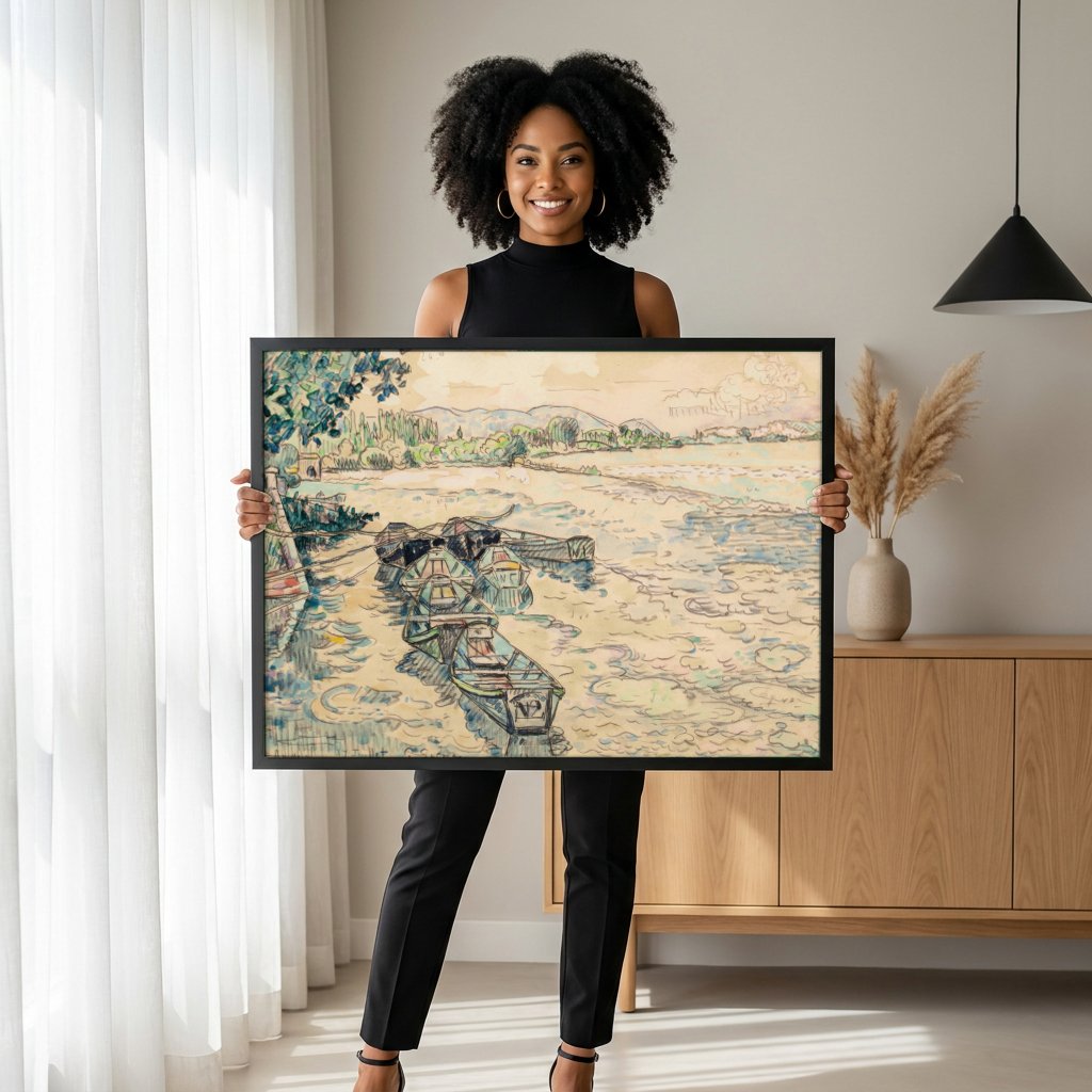 Quadro Decorativo: Barcos no Rio - Paul Signac com modelo em ambiente
