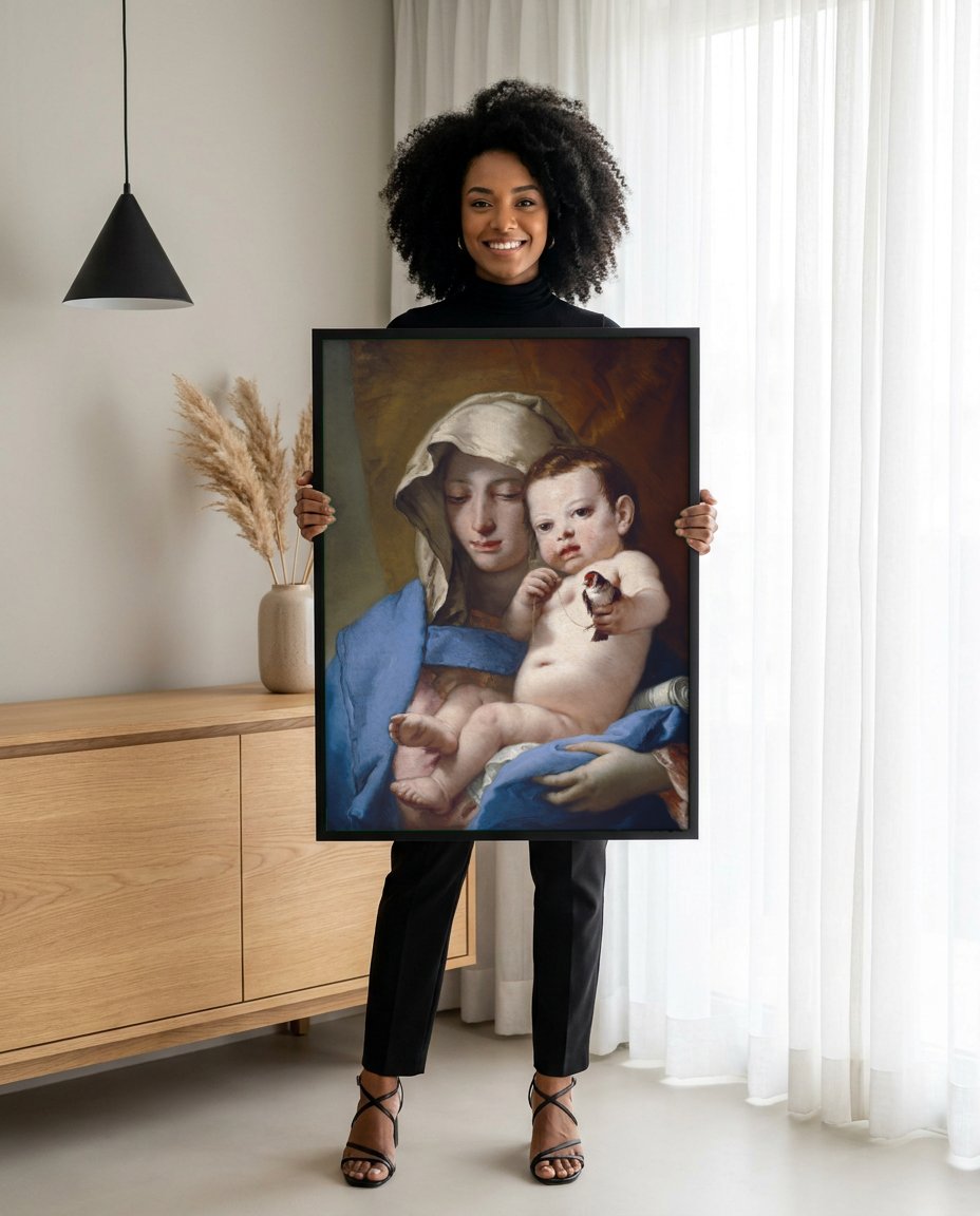 Quadro Decorativo A Madona e o Pintassilgo - Tiepolo com modelo em ambiente