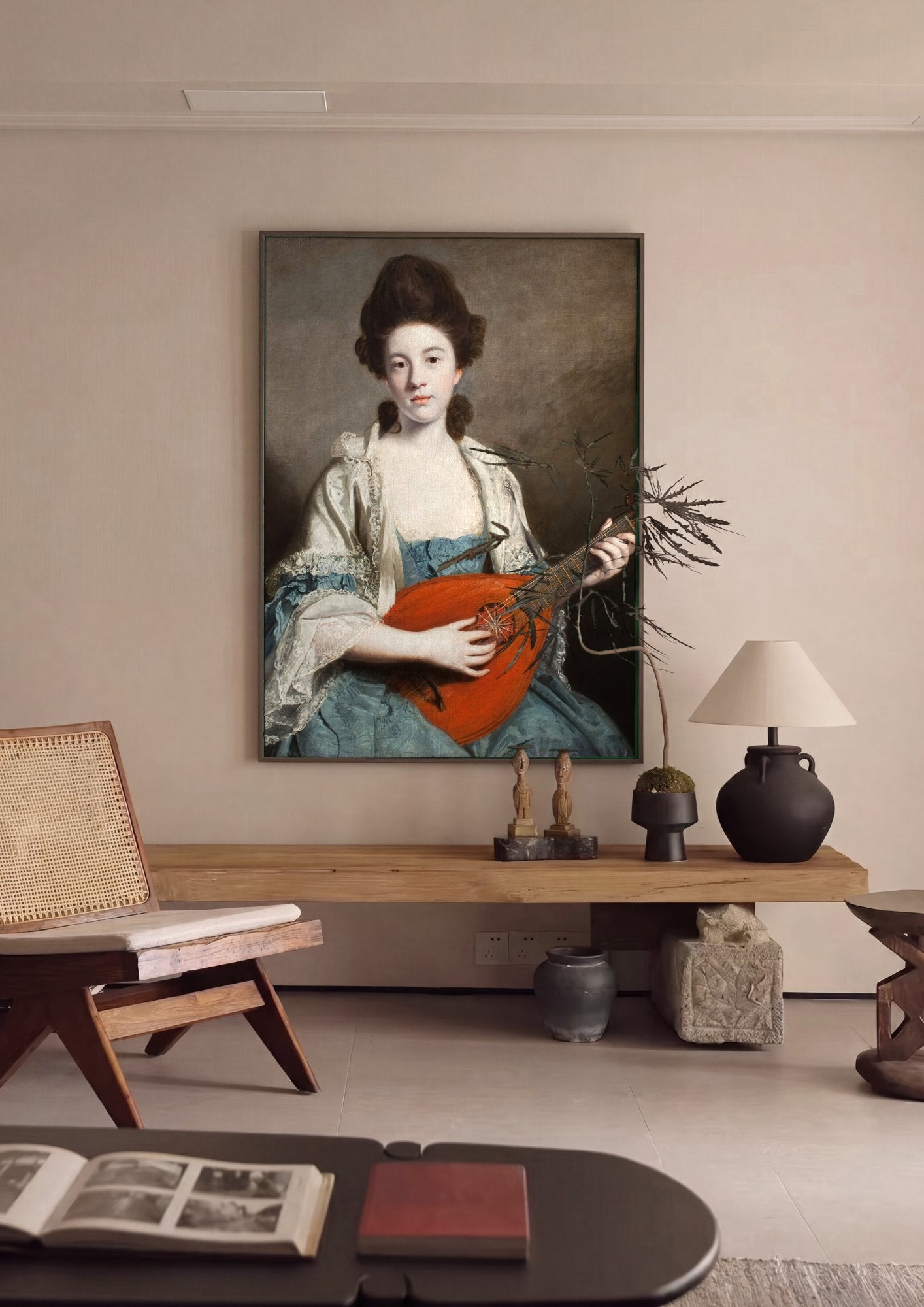 Quadro Decorativo Senhora com Alaúde - Sir Joshua Reynolds em ambiente decorado