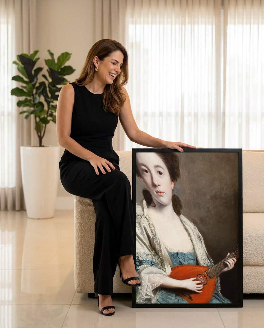 Quadro Decorativo Senhora com Alaúde - Sir Joshua Reynolds com modelo em ambiente