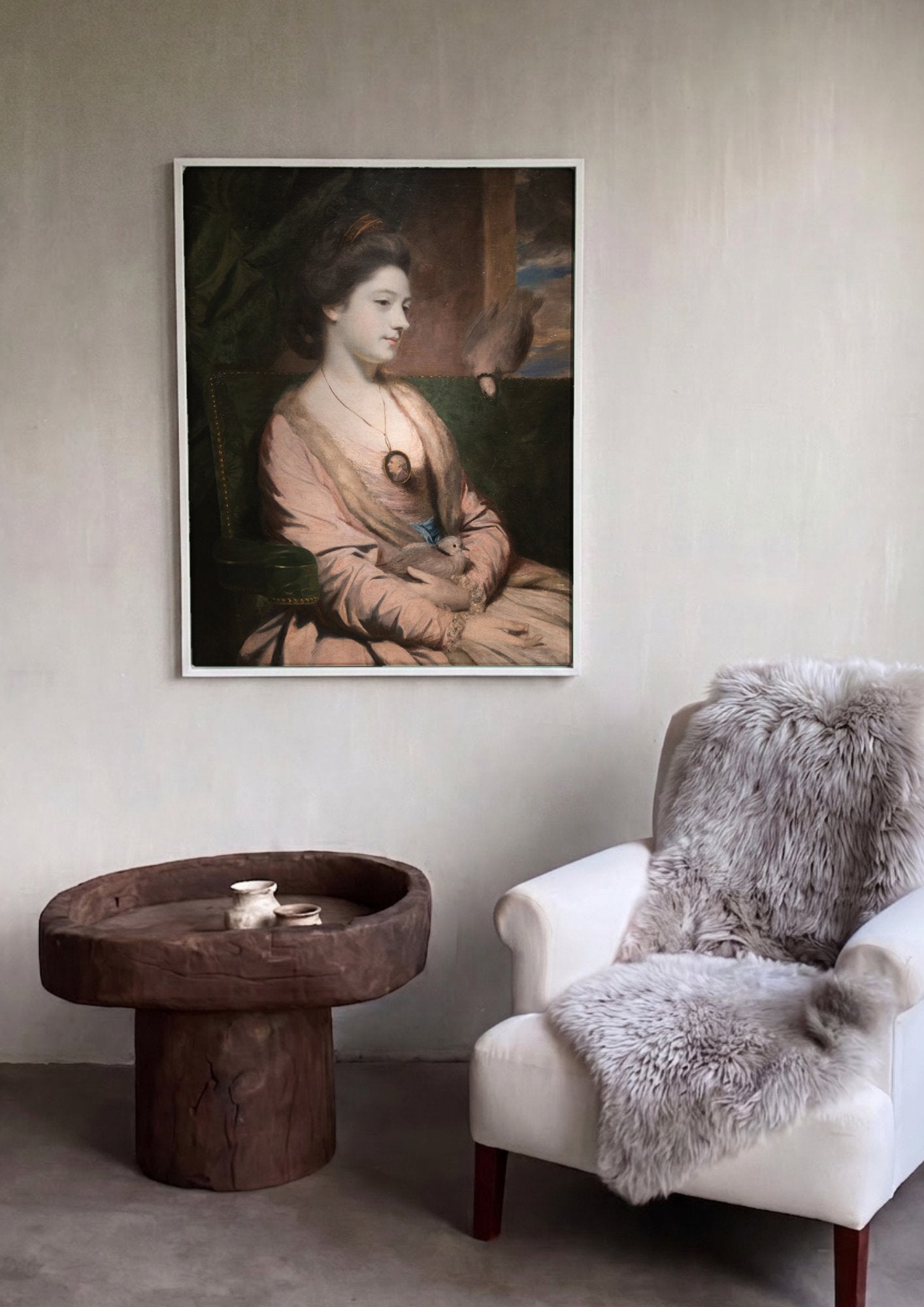 Quadro Decorativo Senhora com Pombas - Sir Joshua Reynolds em ambiente decorado