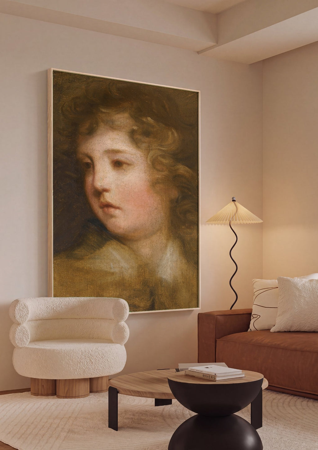 Quadro Decorativo 'Cabeça de Querubim' - Sir Joshua Reynolds em ambiente decorado