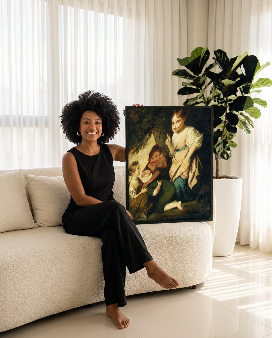 Quadro Decorativo Crianças no Bosque - Sir Joshua Reynolds com modelo em ambiente