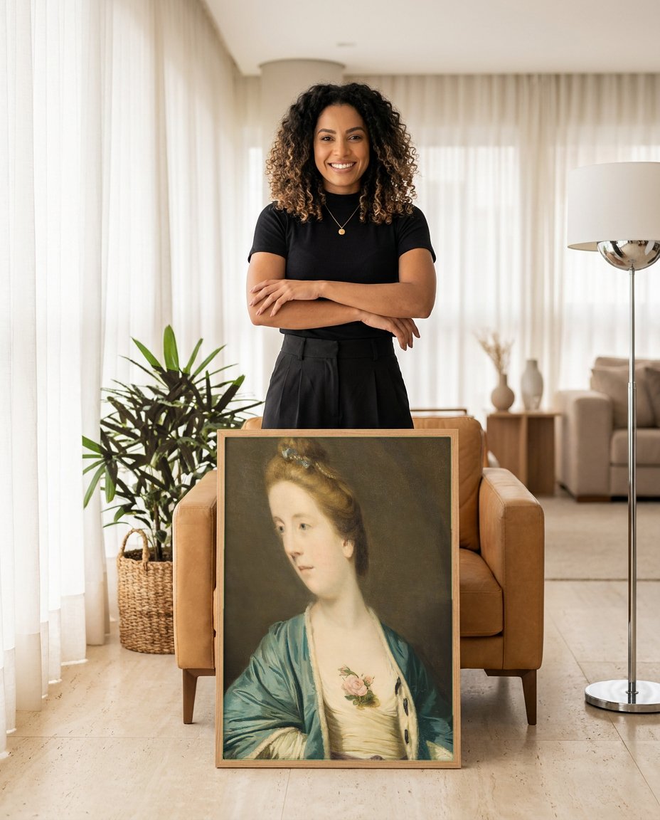 Quadro Decorativo Retrato de Senhora – Sir Joshua Reynolds com modelo em ambiente