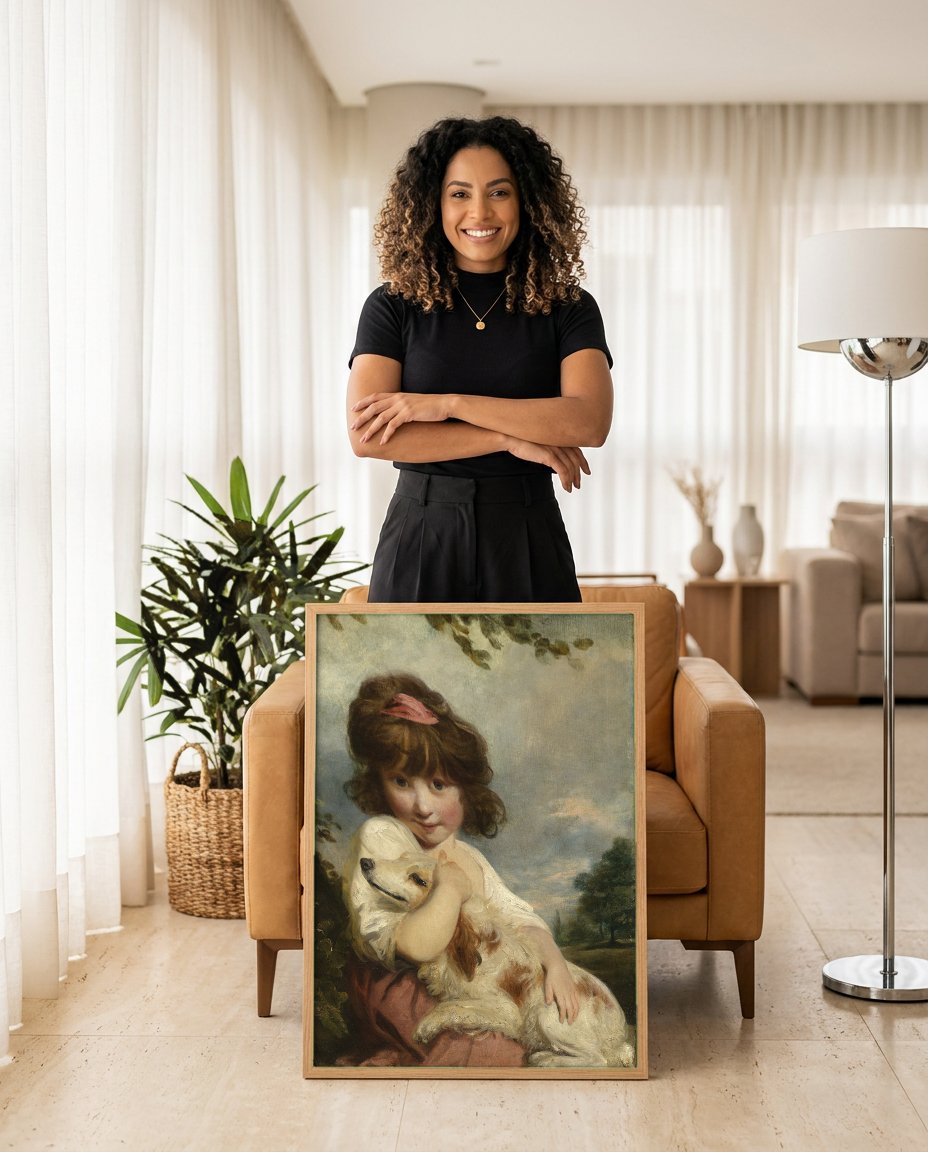 Quadro Decorativo A Menina com o Cão - Sir Joshua Reynolds com modelo em ambiente