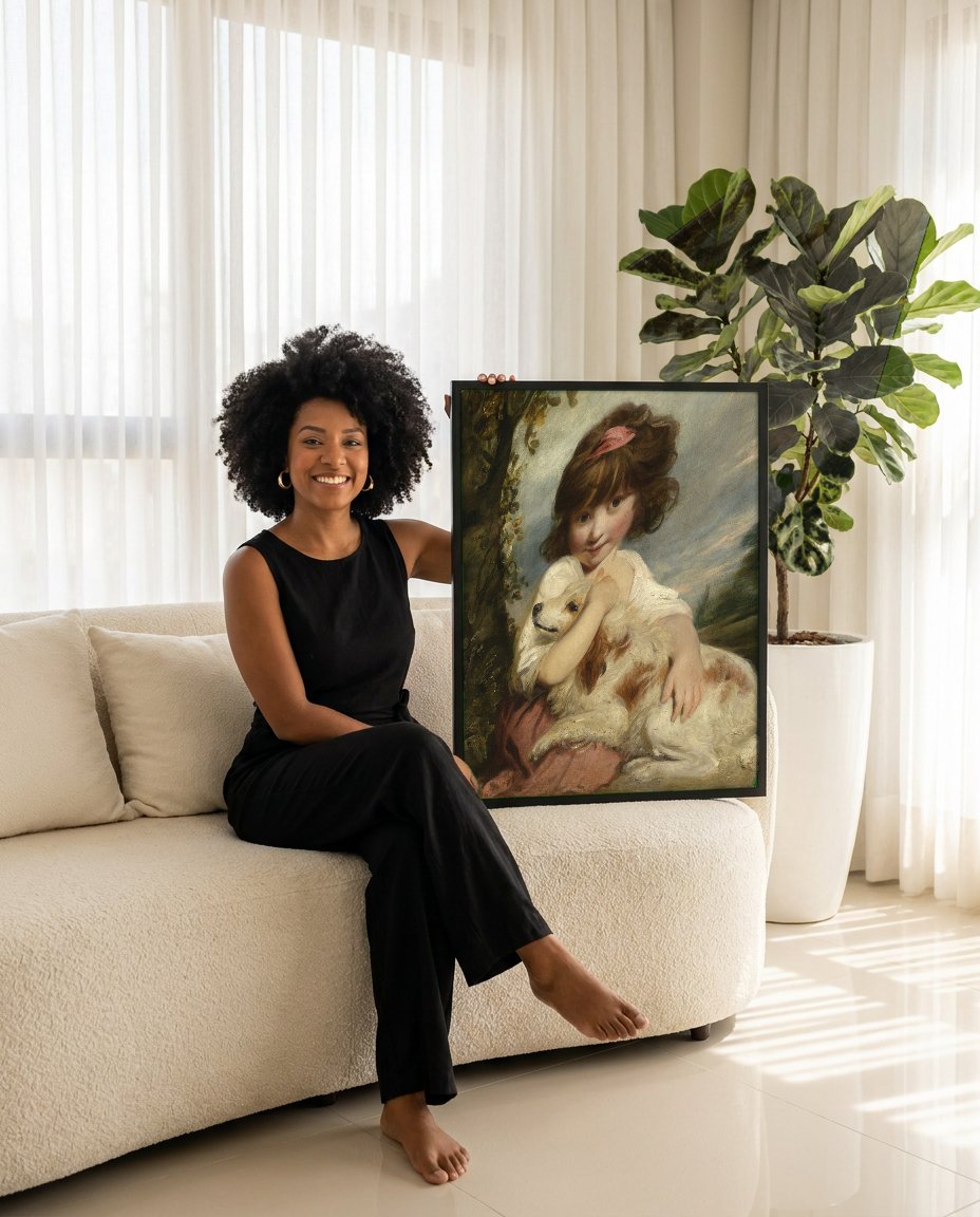 Quadro Decorativo A Menina com o Cão - Sir Joshua Reynolds com modelo em ambiente