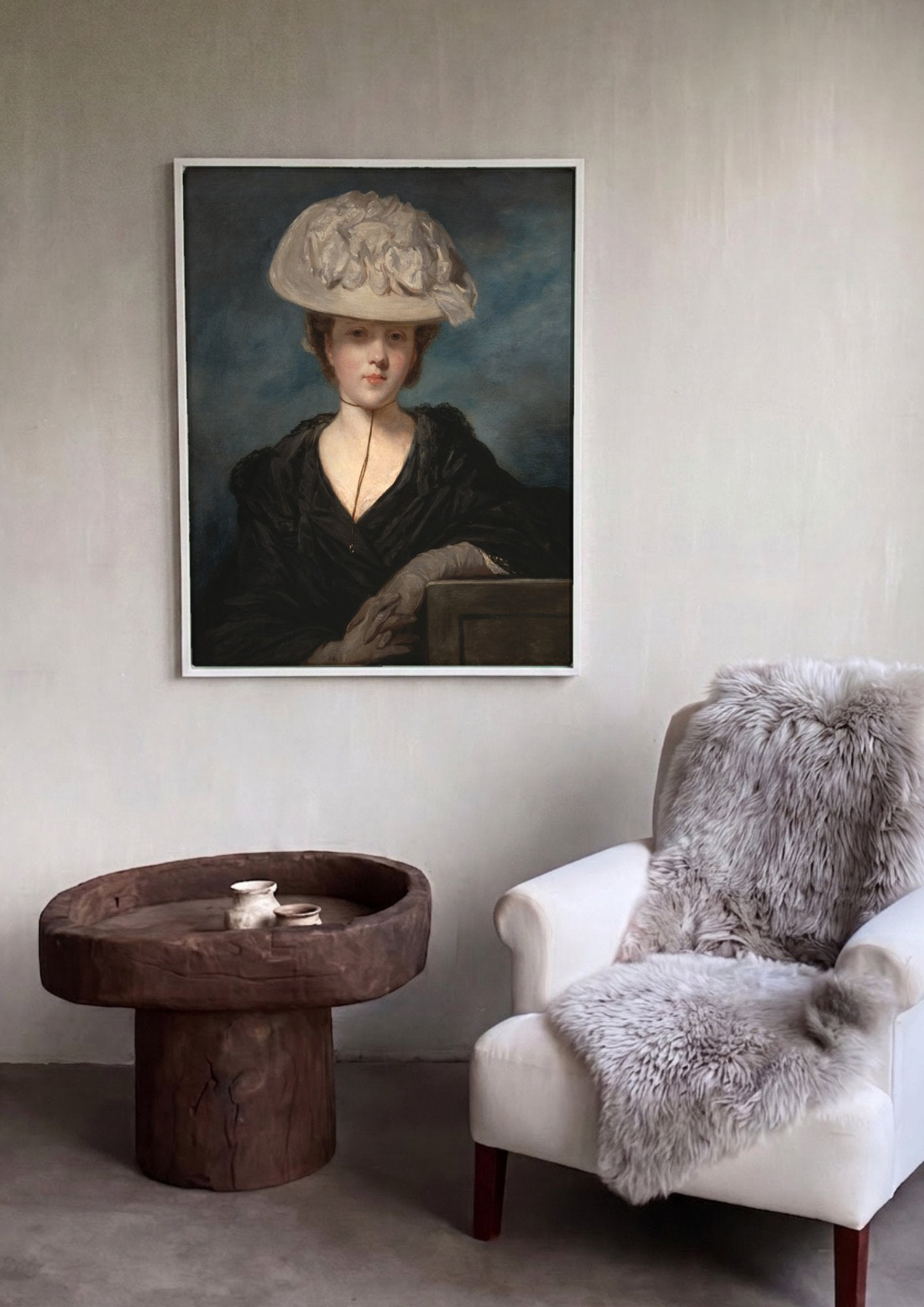 Quadro Decorativo Senhora com Chapéu - Sir Joshua Reynolds em ambiente decorado
