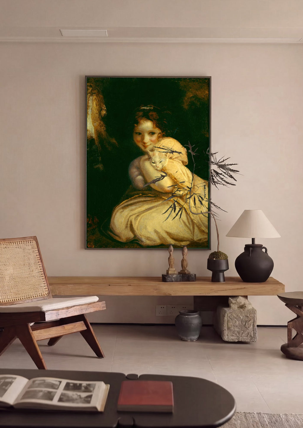 Quadro Decorativo A Menina com Gato - Sir Joshua Reynolds em ambiente decorado