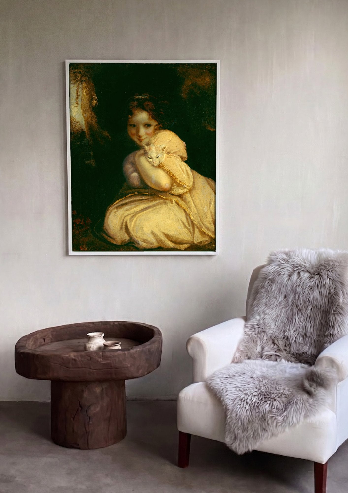 Quadro Decorativo A Menina com Gato - Sir Joshua Reynolds em ambiente decorado