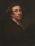 Autorretrato de Sir Joshua Reynolds, um jovem com cabelo escuro e ondulado, vestindo um casaco escuro e camisa clara, olhando diretamente para frente com uma expressão serena em um fundo escuro.