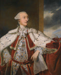 Retrato de Thomas Bruce, 1º Conde de Ailesbury, pintado por Sir Joshua Reynolds, mostrando um homem de peruca branca, vestindo um robe vermelho e branco com peles, e um colete bordado, em um fundo escuro com céu nublado. A imagem transmite nobreza e distinção.