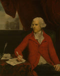 Retrato de um cavalheiro sentado à mesa, escrevendo com uma pena, em estilo do século XVIII, obra de Sir Joshua Reynolds.