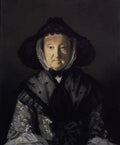 Retrato de mulher idosa vestindo um chapéu e roupas escuras, com rosto iluminado e fundo escuro. Atribuído a Sir Joshua Reynolds.