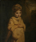Retrato em óleo de Sir Joshua Reynolds de uma menina com cabelos castanhos e vestes claras, com as mãos cruzadas, em um fundo escuro e atmosférico.