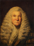 Retrato formal de um homem de meia-idade com peruca branca volumosa e veste formal escura, atribuído a Sir Joshua Reynolds.