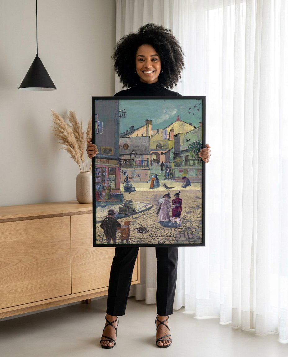 Quadro Decorativo Ratzanstadl, Viena - Oskar Laske com modelo em ambiente