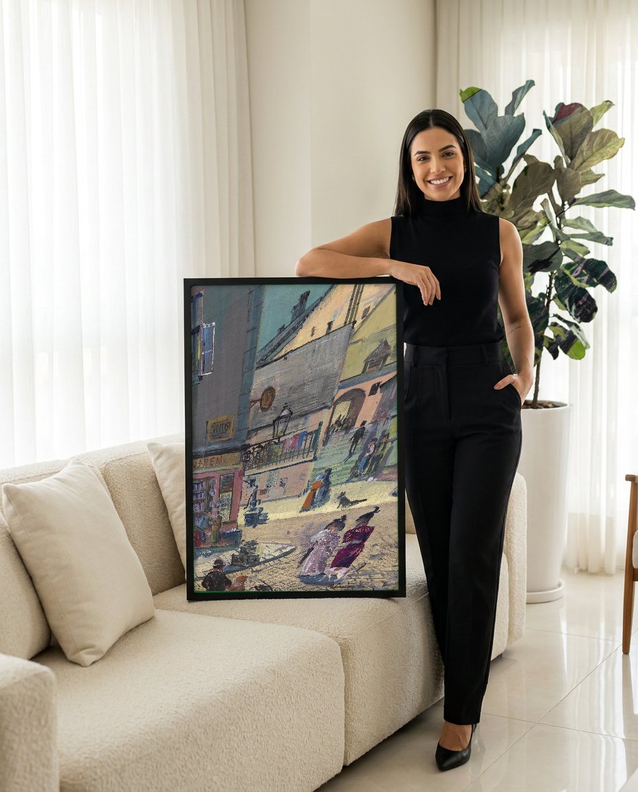 Quadro Decorativo Ratzanstadl, Viena - Oskar Laske com modelo em ambiente