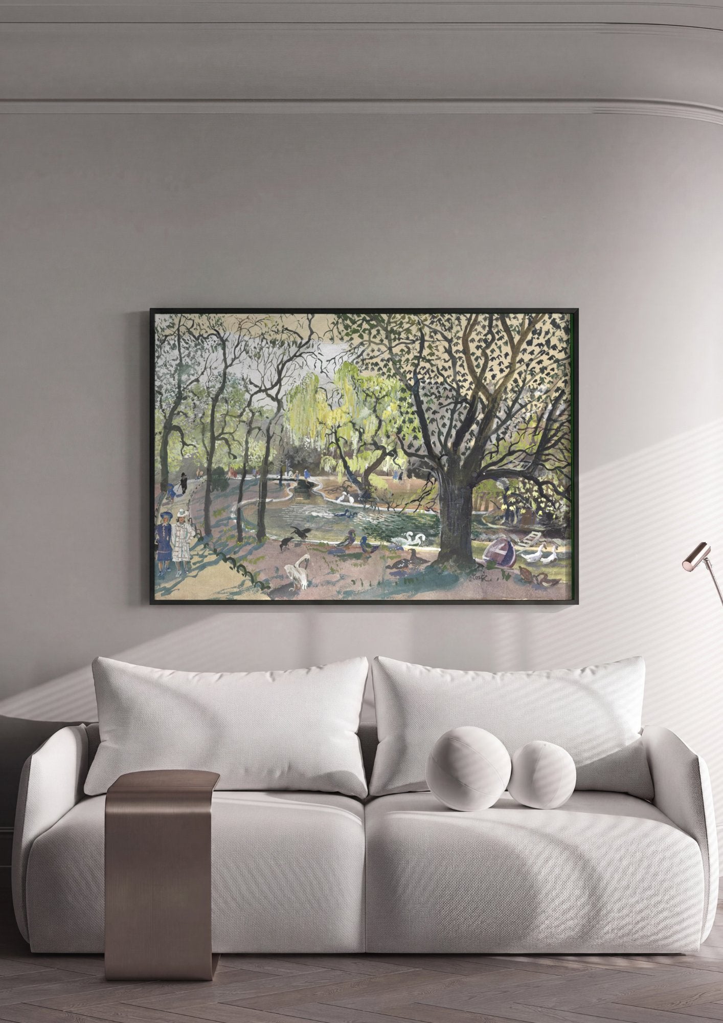 Quadro Decorativo Parque com Cisnes - Oskar Laske em ambiente decorado