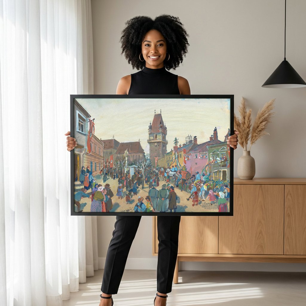 Quadro Decorativo Festival de Vinho - Oskar Laske com modelo em ambiente