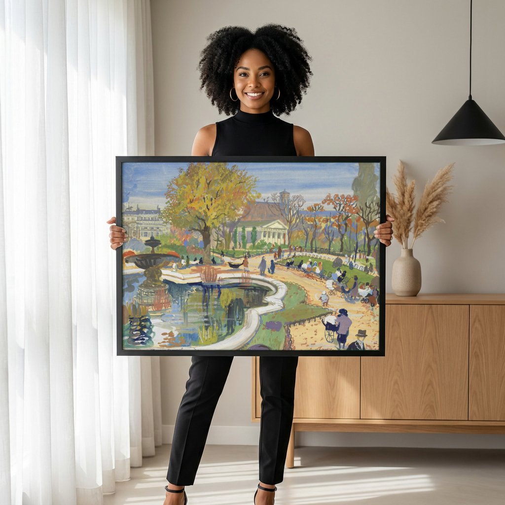 Quadro Decorativo Jardins de Outono - Oskar Laske com modelo em ambiente