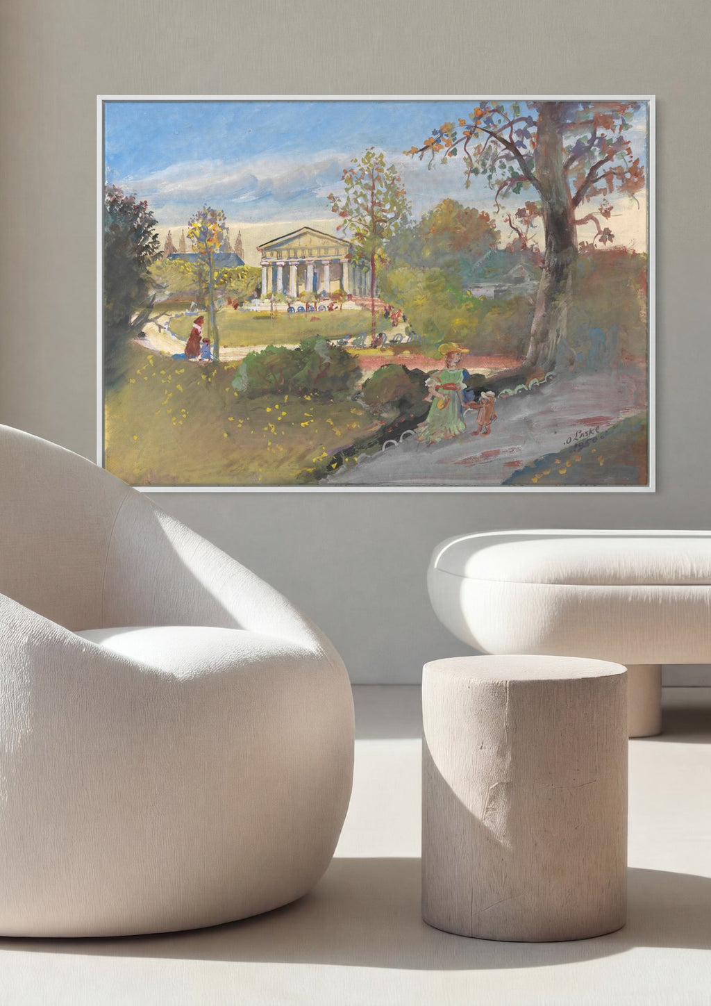 Quadro Decorativo Parque com Templo - Oskar Laske em ambiente decorado