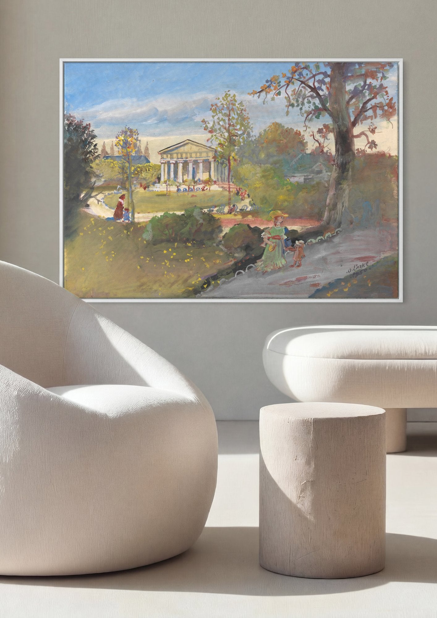 Quadro Decorativo Parque com Templo - Oskar Laske em ambiente decorado